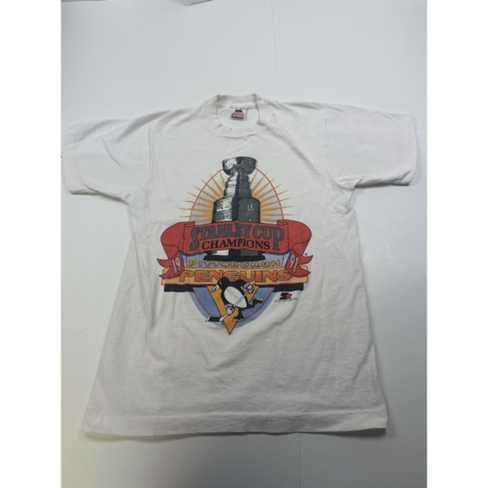 Vintage Pittsburgh Penguins‎ Shirt Mens Medium White NHL Hockey Stanley Cup 1991
